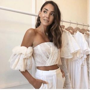 Puff sleeves cropped corset top